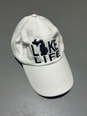 DK Caps - Lake Life - Traverse City Michigan Adjustable White Hat